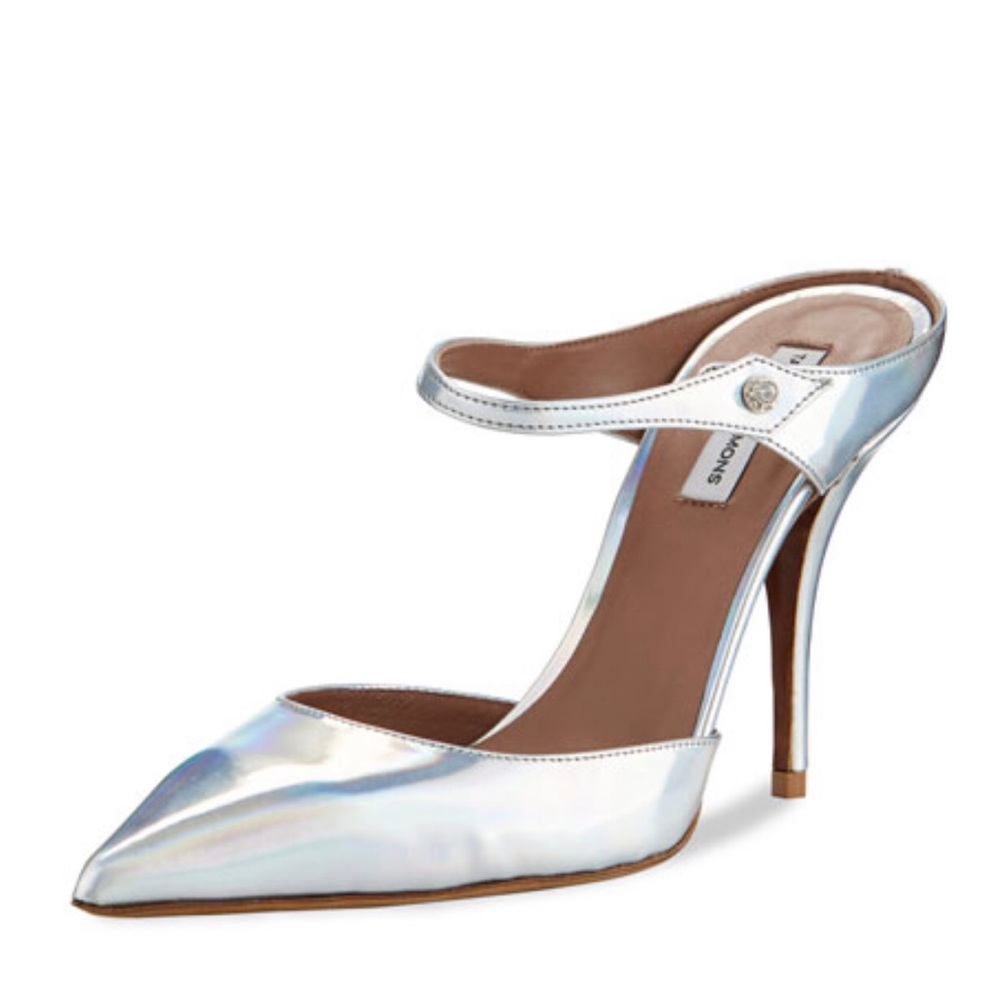 Tabitha Simmons holographic slide mules
